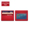 Slim red faux leather card holder with 4 slots and white contrast stitching detail - 4 Slots Window Style / Red