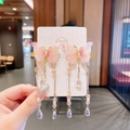 Pink butterfly hair clips with tassels and golden fringe for girls hanfu accessories - Pink Butterfly Tassel