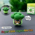 Creative resin cat figurine wearing a green broccoli helmet for desktop or car decor - Vegetable Cat Series - Broccoli Cat