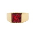 Anello largo minimalista in acciaio al titanio dorato con grande gemma rossa quadrata - US 7 / Oro Pietra Rossa