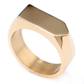 Minimalist men's gold stainless steel signet ring with a flat geometric top surface - US Size 8 / Gold Polished Pentagonal Style (13206)
