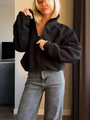 Damen Sportjacke aus schwarzem Fleece mit Reißverschluss für winterliches Laufen und Yoga - S / Schwarz