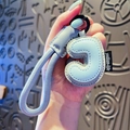 Chic blue leather number 3 keychain charm with matching woven lanyard for handbag - Letter J