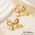 Golden stainless steel bow-shaped earrings with a minimalist twisted matte finish - Stainless Steel Matte Bow Hoop