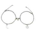 Silver couple bracelets with magnetic heart buckle, sun and moon charms, stainless steel chain - Sun and Moon Bracelet A