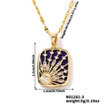 Detail of square gold-plated necklace with blue enamel and starburst zircon pendant - Gold Style (N01281-3)