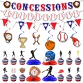 Baseball party decoration kit with Red White Blue banners and cupcake toppers - Letter Banner Toppers Swirls and Centerpiece Set