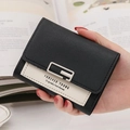 Mini bicolor black and cream short wallet with lychee grain texture and metal buckle - Black