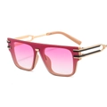 Modern oversized sunglasses with pink gradient lenses and gold geometric temples - Pink Frame Gradient Purple Lens