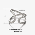 Silver twisted hollow ring in stainless steel with double loop design and 2cm diameter - Steel