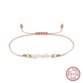Detail of pink natural stone beaded bracelet with 925 silver and adjustable cord - Natural Rose Quartz