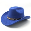 Detailansicht eines hellblauen Wildleder-Cowboyhuts mit schwarzem Lederband und Silberniete - M (56-58cm) / Saphirblau
