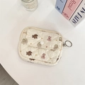 Detail of floral quilted organizer bag with cute bear pattern and metal keychain - Puppy Bear