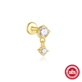 Golden S925 sterling silver labret stud with double round sparkling zircon stones - Single Gold #6 (Double Zirconia Pendant)