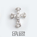 Silver cross nail charm with full diamond inlay and 6.8x8.8mm dimensions - Rhinestone Cross (ZS-1229)