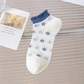 Women's white cotton ankle socks with blue floral print and ruffled cuffs - One Size / White & Blue Floral Ruffle