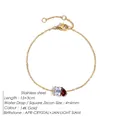 14K gold plated stainless steel bracelet featuring red teardrop and clear zircon stones - 14K Gold / April White Square Red Teardrop