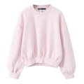 Minimalist light pink long sleeve crew neck sweatshirt with ribbed cuffs and hem - XS / Pink