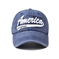 Detail of America embroidery and EST.1964 stitching on washed blue cotton baseball cap - Adjustable / Navy Blue