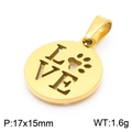 Colgante de corazón bañado en oro 18K con calado LOVE y huella, tamaño 17x15mm - Colgante Redondo LOVE Huella de Pata Dorado (KP100675-Z)