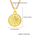 Collana con ciondolo bussola esagramma in acciaio placcato oro 18k, catena da 55 cm - Oro