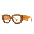 Chic square blue light glasses with brown frame and orange marble patterned temples - Light Tea