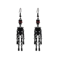 Orecchini a pendente a forma di scheletro gotico nero con strass rossi per Halloween - Pendente Scheletro (Nero Opaco WG-0842) / Nero Opaco