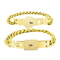 Pulseras de eslabones cubanos de acero inoxidable dorado con dijes de candado - Dorado