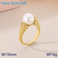 Elegant 18K gold plated stainless steel ring with large white pearl in size 6 to 9 - Gold Style (KR111444-GC)