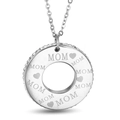Silver MOM heart circle pendant necklace with sparkling crystals on a fine chain - Silver Necklace (KP52448-K) / Silver
