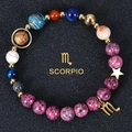 Scorpio themed beaded bracelet with natural blue stones and golden zodiac pendants - Scorpio-B
