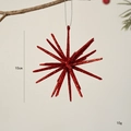 Red glitter starburst Christmas tree ornament with 10cm diameter and silver hanging string - Small Red