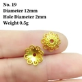 Detailed macro view of 12mm golden hollow flower bead caps for DIY jewelry making - No.19 (Dia 12mm/Hole 2mm)