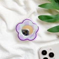 Flower shaped checkered phone grip in purple and light green with built-in makeup mirror - Purple Flower