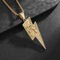 Collana punk vintage con ciondolo a fulmine dorato e teschio per uomo - Solo ciondolo dorato