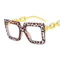 Fashionable oversized square leopard print glasses with thick gold chain temples - C4 Tortoise Shell Frame
