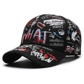Unisex black baseball cap featuring street style graffiti patterns and mesh detail - Black Red