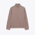 Women's long sleeve high neck knitted cardigan in Morandi brown with matching buttons - S / Khaki