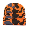 Winter leopard print knitted beanie hat in orange and black for warm outdoor fashion - Orange Camouflage
