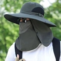 Armeegrüner Anglerhut mit breiter Krempe, Gesichtsmaske und Nackenschutz für Sonnenschutz - Einheitsgröße / Armeegrün