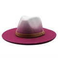 Classic wool fedora hat featuring a white and magenta gradient with brown leather band - M (56-58cm) / Rose Red Gradient