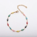 Adjustable 18K gold-plated stainless steel bracelet with colorful evil eye charms - Colorful