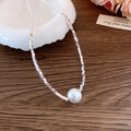 Elegant butterfly necklace featuring a white pearl and silver geometric cube chain - Silver White Pearl Cube Necklace