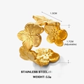 Verstelbare gouden roestvrijstalen ring met een getextureerd bloemmotief - Goud