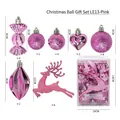 22-piece pink Christmas ornament set including candy, deer, and heart shapes - Christmas Ball Gift Box Le-13 (pink)