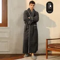 Thick charcoal grey coral fleece bathrobe for men featuring white contrast piping and belt - Brown Black (Men)