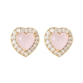 Pendientes de corazón rosa con halo de circonitas y baño de oro de 18 quilates - Corazón Rosa con Halo (EH00727)