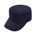 Navy blue cotton canvas flat top military cadet hat with reinforced stitching design - Navy Blue