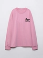 Detailed view of the pink long-sleeve T-shirt with black dragon print and XI XING LE text - S / Pink