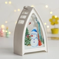 Weiße Weihnachtslaterne in Hausform mit Schneemann-Motiv und Metallring zum Aufhängen - Weiß - Schneemann